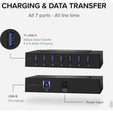 7 Port USB Charging Hub for Laptops with USB-C or USB 3.0
