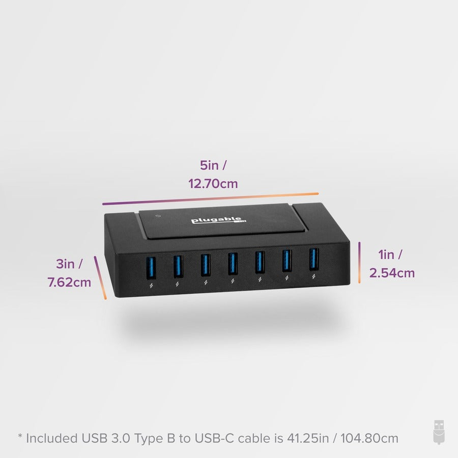 7 Port USB Charging Hub for Laptops with USB-C or USB 3.0
