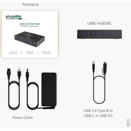7 Port USB Charging Hub for Laptops with USB-C or USB 3.0