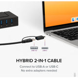 7 Port USB Charging Hub for Laptops with USB-C or USB 3.0