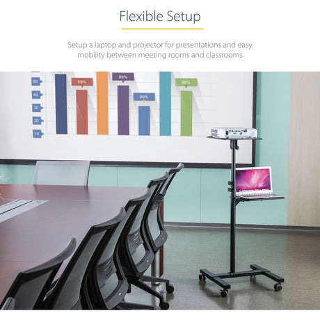 StarTech.com Mobile Projector and Laptop Stand/Cart, Heavy Duty Portable Projector Stand/Presentation Cart (22lb/shelf), Height Adjustable