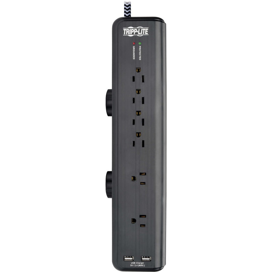 Eaton Tripp Lite Series Safe-IT 6-Outlet Surge Protector, 2 USB Charging Ports, 8 ft. Cord, 5-15P Plug, 2100 Joules, Antimicrobial Protection, Black