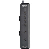 Eaton Tripp Lite Series Safe-IT 6-Outlet Surge Protector, 2 USB Charging Ports, 8 ft. Cord, 5-15P Plug, 2100 Joules, Antimicrobial Protection, Black