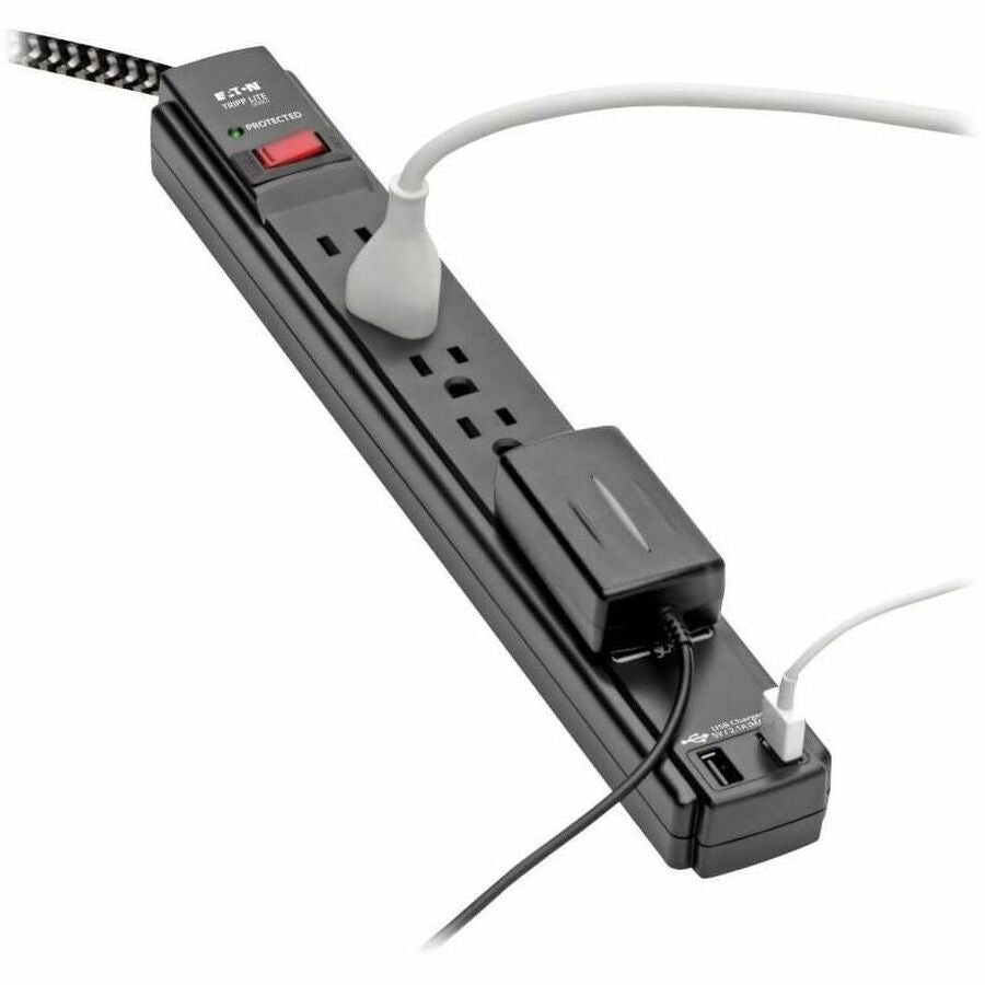 Eaton Tripp Lite Series Safe-IT 6-Outlet Surge Protector, 2 USB Charging Ports, 10 ft. Cord, 5-15P Plug, 990 Joules, Antimicrobial Protection, Black