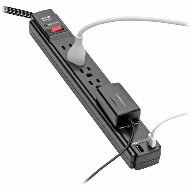 Eaton Tripp Lite Series Safe-IT 6-Outlet Surge Protector, 2 USB Charging Ports, 10 ft. Cord, 5-15P Plug, 990 Joules, Antimicrobial Protection, Black