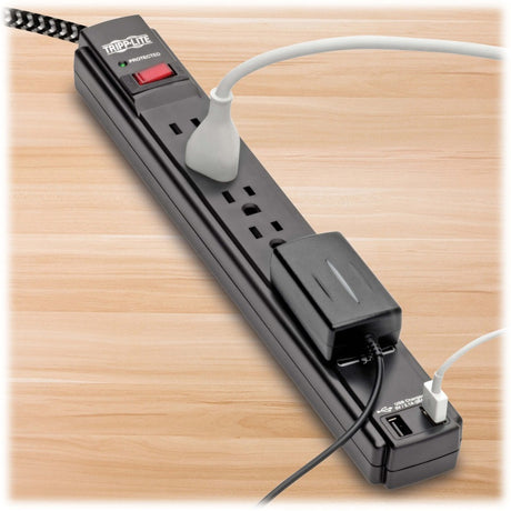 Eaton Tripp Lite Series Safe-IT 6-Outlet Surge Protector, 2 USB Charging Ports, 10 ft. Cord, 5-15P Plug, 990 Joules, Antimicrobial Protection, Black