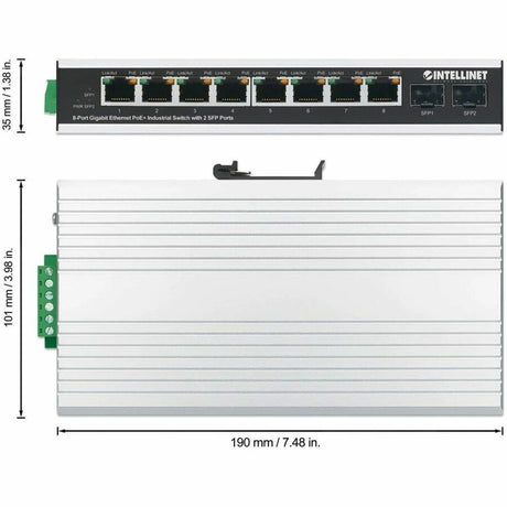 Intellinet Industrial 8-Port Gigabit Ethernet PoE+ Switch with 2 SFP Ports