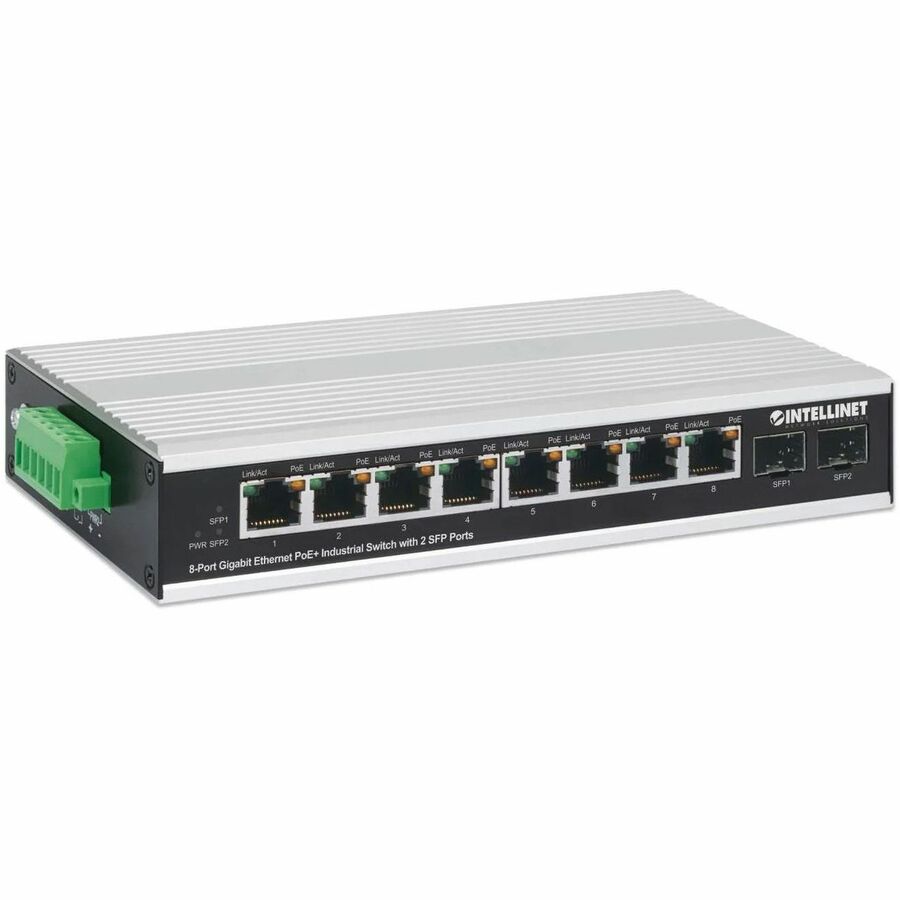 Intellinet Industrial 8-Port Gigabit Ethernet PoE+ Switch with 2 SFP Ports