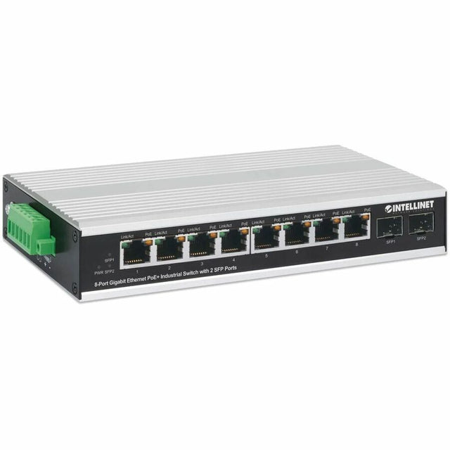 Intellinet Industrial 8-Port Gigabit Ethernet PoE+ Switch with 2 SFP Ports
