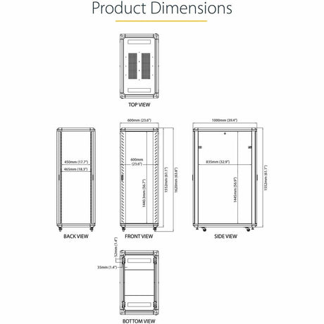 StarTech.com 4-Post 32U Server Rack Cabinet, 19" Data Rack Cabinet for Computer / IT Equipment, Home Network Rack, Half Height Server Rack