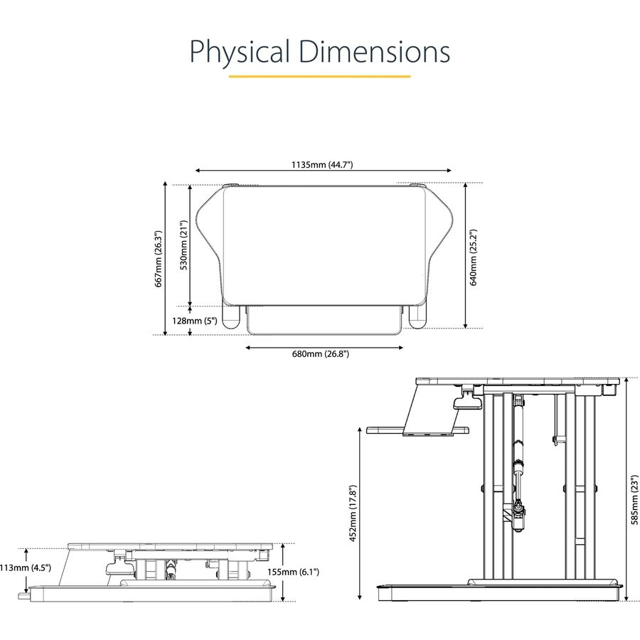 StarTech.com Corner Sit Stand Desk Converter with Keyboard Tray, Large Surface 35"x21" , Height Adjustable Ergonomic Tabletop Standing Desk