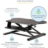 StarTech.com Corner Sit Stand Desk Converter with Keyboard Tray, Large Surface 35"x21" , Height Adjustable Ergonomic Tabletop Standing Desk