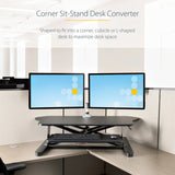 StarTech.com Corner Sit Stand Desk Converter with Keyboard Tray, Large Surface 35"x21" , Height Adjustable Ergonomic Tabletop Standing Desk