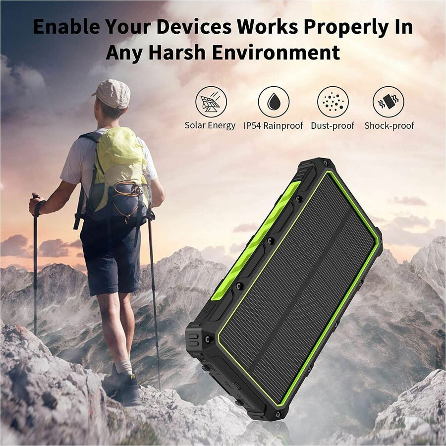 4XEM 20,000 maH Mobile Solar Power Bank and Charger (Black)