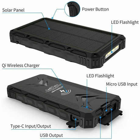 4XEM 20,000 maH Mobile Solar Power Bank and Charger (Black)