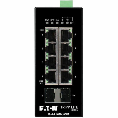 Eaton Tripp Lite Series 8-Port Unmanaged Industrial Gigabit Ethernet Switch - 10/100/1000 Mbps, 2 GbE SFP Slots, -40&deg; to 75&deg;C, DIN Mount, TAA