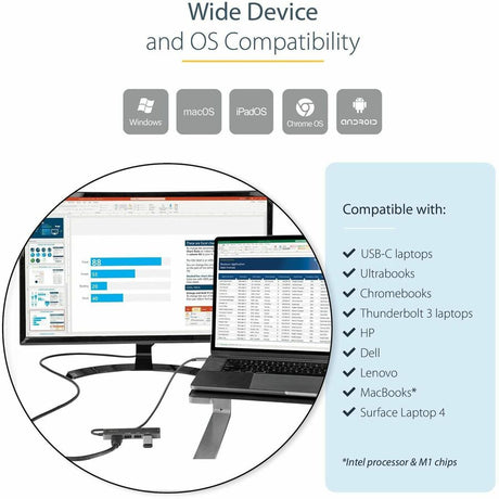 StarTech.com USB C Multiport Adapter, USB-C to HDMI 4K 60Hz (HDR10), 100W PD Pass-Through, 4xUSB 3.0, USB Type-C Mini Dock, 12" Long Cable