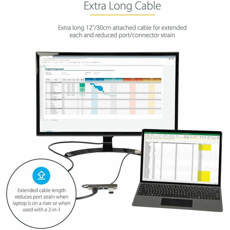 StarTech.com USB C Multiport Adapter, USB-C to HDMI 4K 60Hz (HDR10), 100W PD Pass-Through, 4xUSB 3.0, USB Type-C Mini Dock, 12" Long Cable