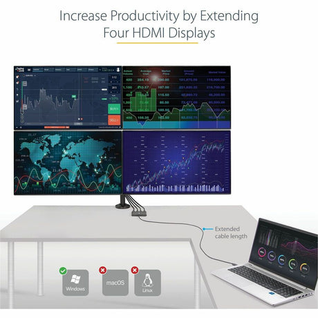 StarTech.com USB 3.0 to Quad HDMI Adapter, USB to 4x HDMI Monitor Converter for Windows (no support for macOS/ChromeOS/Linux) - TAA
