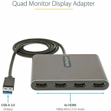 StarTech.com USB 3.0 to Quad HDMI Adapter, USB to 4x HDMI Monitor Converter for Windows (no support for macOS/ChromeOS/Linux) - TAA
