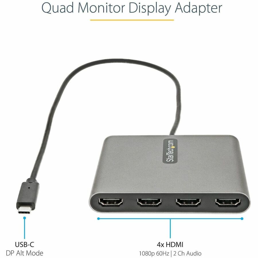 StarTech.com USB C to Quad HDMI Adapter, USB-C to 4x HDMI Monitor Converter for Windows (no support for macOS/ChromeOS/Linux) - TAA