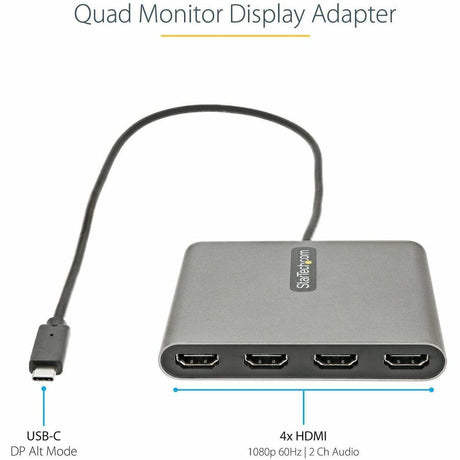 StarTech.com USB C to Quad HDMI Adapter, USB-C to 4x HDMI Monitor Converter for Windows (no support for macOS/ChromeOS/Linux) - TAA
