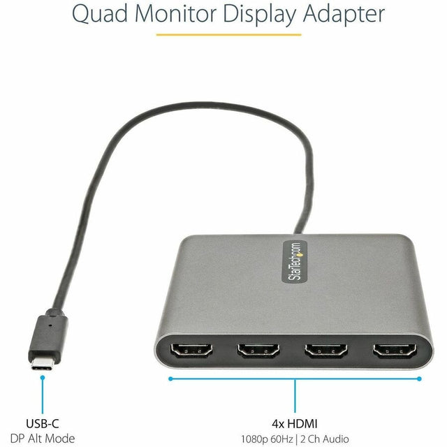 StarTech.com USB C to Quad HDMI Adapter, USB-C to 4x HDMI Monitor Converter for Windows (no support for macOS/ChromeOS/Linux) - TAA