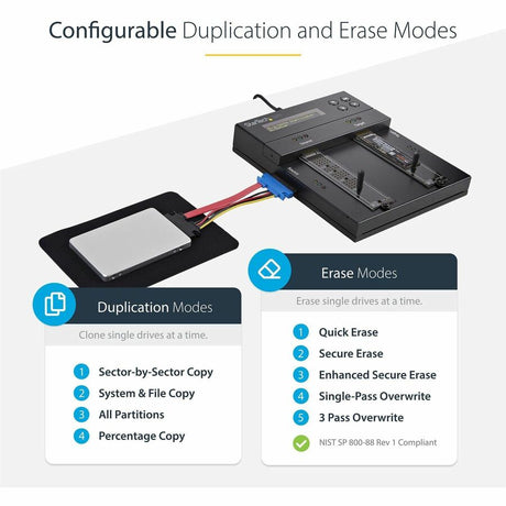 StarTech.com Standalone Dual Bay M.2 SATA/NVMe Duplicator/Eraser, HDD/SSD Cloner/Wiper, M.2 PCIe/AHCI, Hard Drive Sanitizer/Copier, TAA