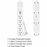 CyberPower P504UC Home Office 5 - Outlet Surge Protector with 500 J Surge Suppression