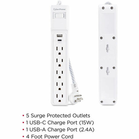 CyberPower P504UC Home Office 5 - Outlet Surge Protector with 500 J Surge Suppression