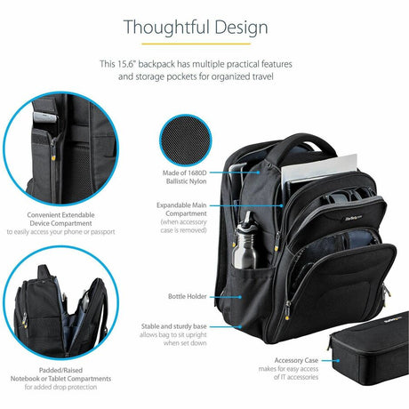 StarTech.com 15.6" Laptop Backpack w/ Removable Accessory Case, Professional IT Tech Backpack for Work/Travel/Commute, Nylon Computer Bag
