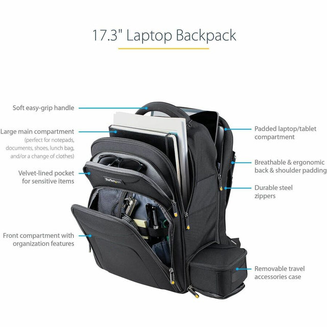 StarTech.com 17.3" Laptop Backpack w/ Removable Accessory Case, Professional IT Tech Backpack for Work/Travel/Commute, Nylon Computer Bag
