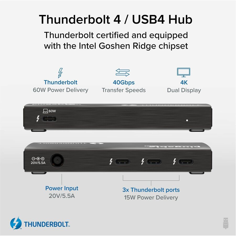 Plugable Thunderbolt 4 Hub, 4-in-1 Pure USB-C Design, Includes USB-C to 4K HDMI Adapter, Laptop Charging