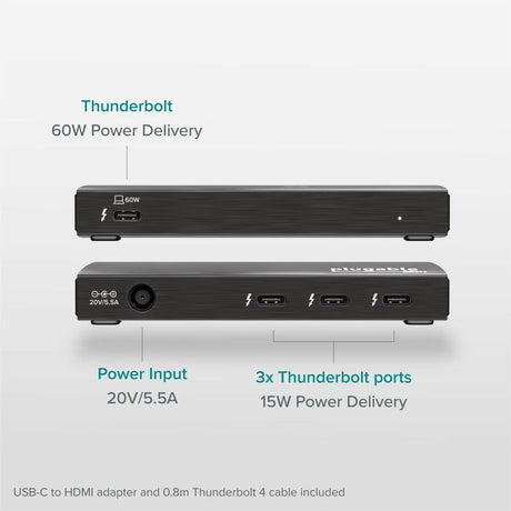 Plugable Thunderbolt 4 Hub, 4-in-1 Pure USB-C Design, Includes USB-C to 4K HDMI Adapter, Laptop Charging