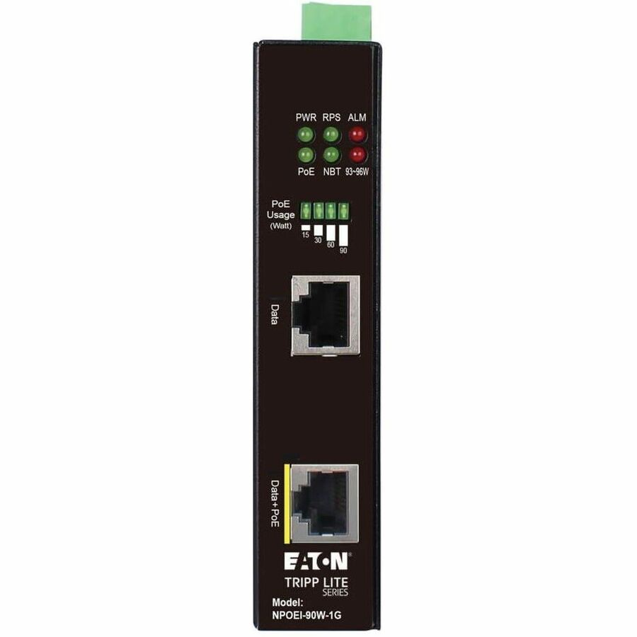 Eaton Tripp Lite Series Industrial Gigabit Ethernet PoE injector, 90W PoE++, 802.3bt, Midspan, -40? to +75?, IP30 housing, Dual 24-57VDC , DIN rail, 1 Port, TAA