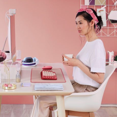 Logitech Desk Mat - Studio Series, Multifunctional Large Desk Pad, Anti-slip Base, Spill-resistant Durable Design, Darker Rose