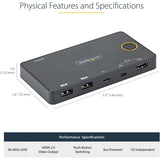 StarTech.com 2 Port Hybrid USB-A + HDMI & USB-C KVM Switch, Single 4K 60Hz HDMI 2.0 Monitor, Compact Desktop and/or Laptop HDMI KVM Switch