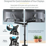 StarTech.com Desk Mount Dual Monitor Arm, Height Adjustable Full Motion Monitor Mount for 2x VESA Displays up to 32" (17.6lb/8kg)