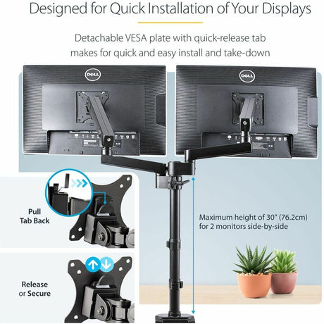 StarTech.com Desk Mount Dual Monitor Arm, Height Adjustable Monitor Mount for 2x VESA Displays up to 32" (17.6lb/8kg), Mechanical Spring
