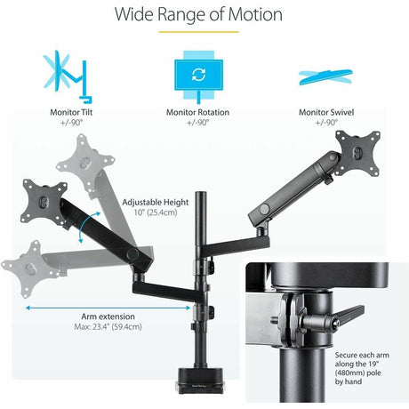 StarTech.com Desk Mount Dual Monitor Arm, Height Adjustable Full Motion Monitor Mount for 2x VESA Displays up to 32" (17.6lb/8kg)