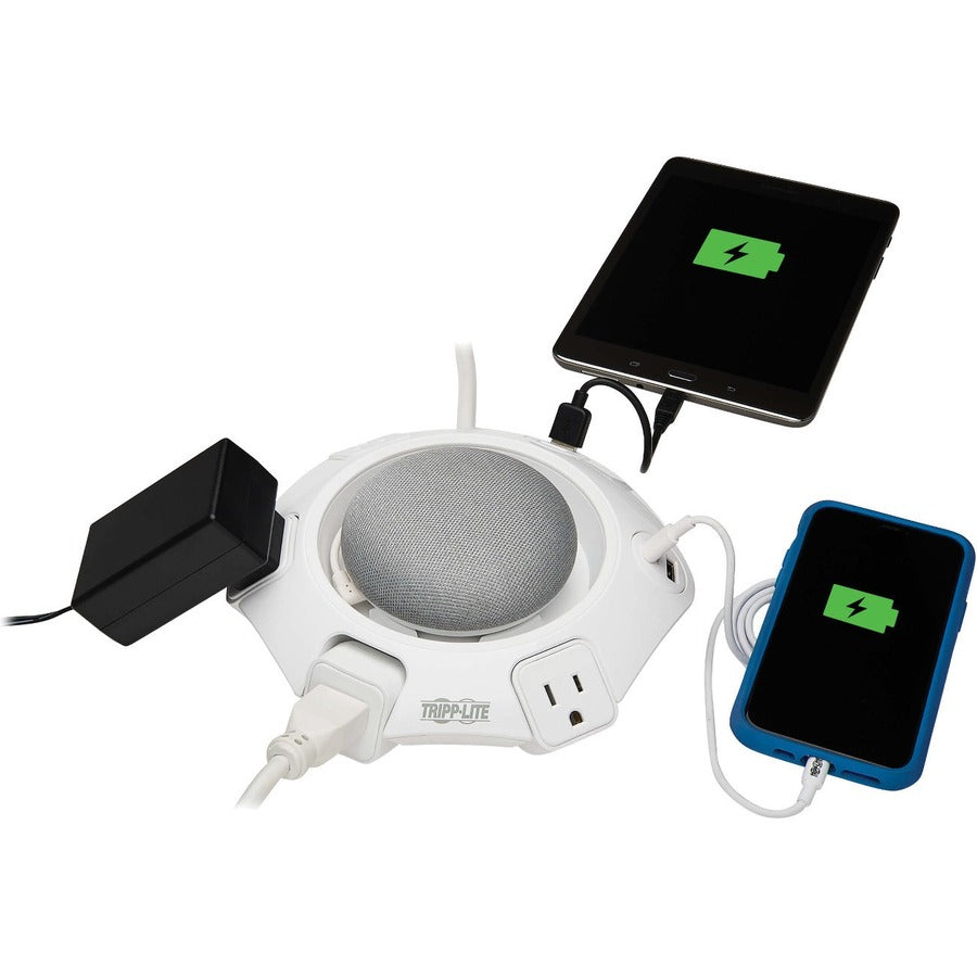 Eaton Tripp Lite Series Safe-IT Conference Power Surge Protector, 4 Rotating 5-15R Outlets, USB-C & 3 USB-A Ports, 10 ft. (3 m) Cord, Antimicrobial Protection