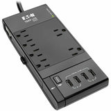 Eaton Tripp Lite Series Safe-IT 6-Outlet Surge Protector, Retractable USB Charger, 5-15R Outlets, 4 USB Charging Ports, 8 ft. (2.4 m) Cord, Antimicrobial Protection