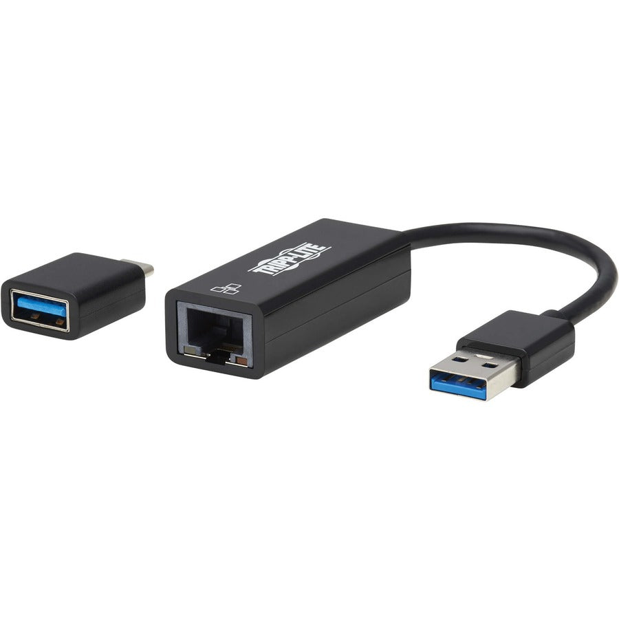 Eaton Tripp Lite Series USB-C, USB-A to RJ45 Gigabit Ethernet Network Adapter (2xM/F), USB 3.2 Gen 1, Black