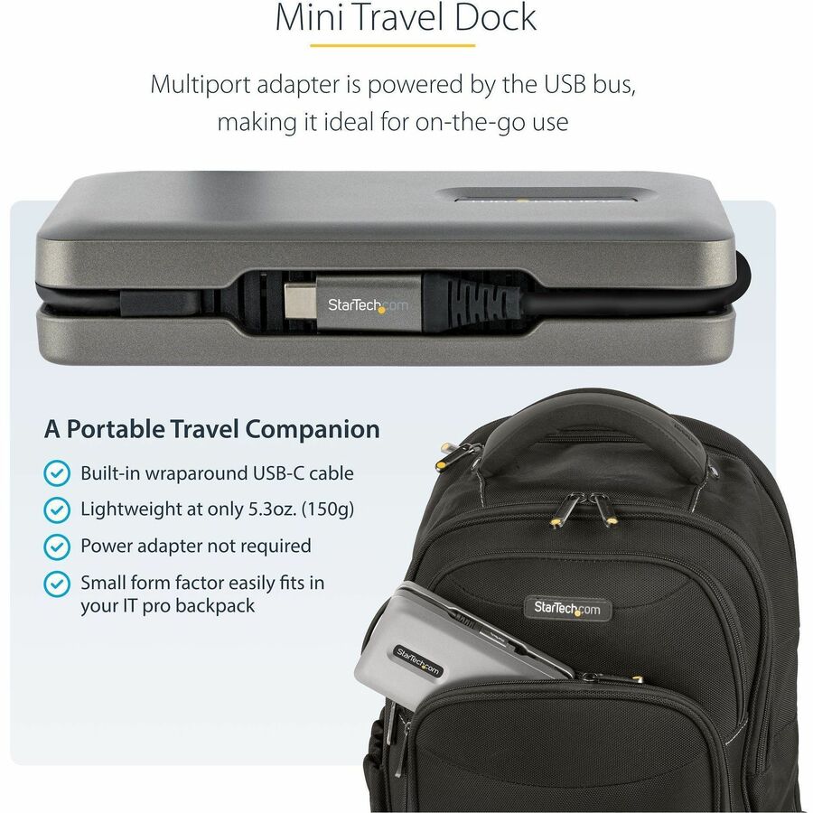StarTech.com USB C Multiport Adapter, USB C to 4K 60Hz HDMI 2.0, 2-Port 10Gbps USB Hub, 100W Power Delivery Pass-through, GbE, SD/MicroSD