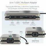 StarTech.com USB C Multiport Adapter, USB C to 4K 60Hz HDMI 2.0, 2-Port 10Gbps USB Hub, 100W Power Delivery Pass-through, GbE, SD/MicroSD