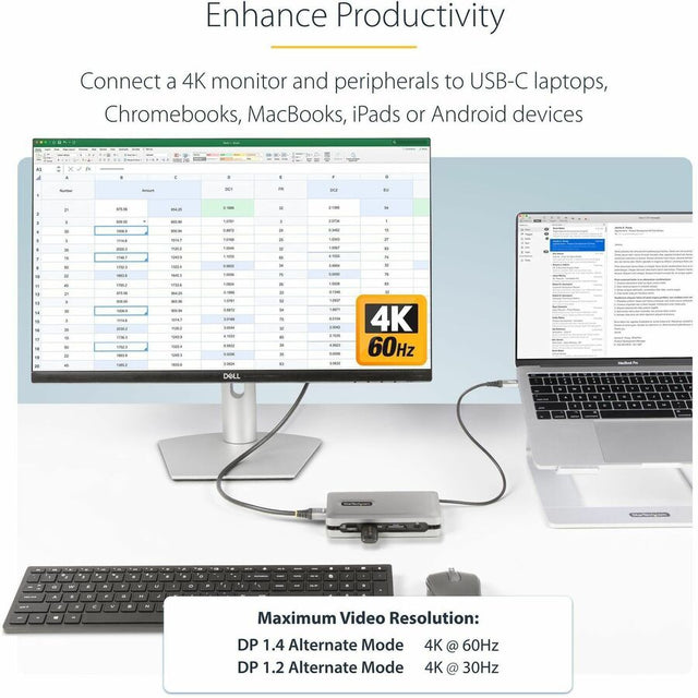 StarTech.com USB C Multiport Adapter, USB C to 4K 60Hz HDMI 2.0, 2-Port 10Gbps USB Hub, 100W Power Delivery Pass-through, GbE, SD/MicroSD