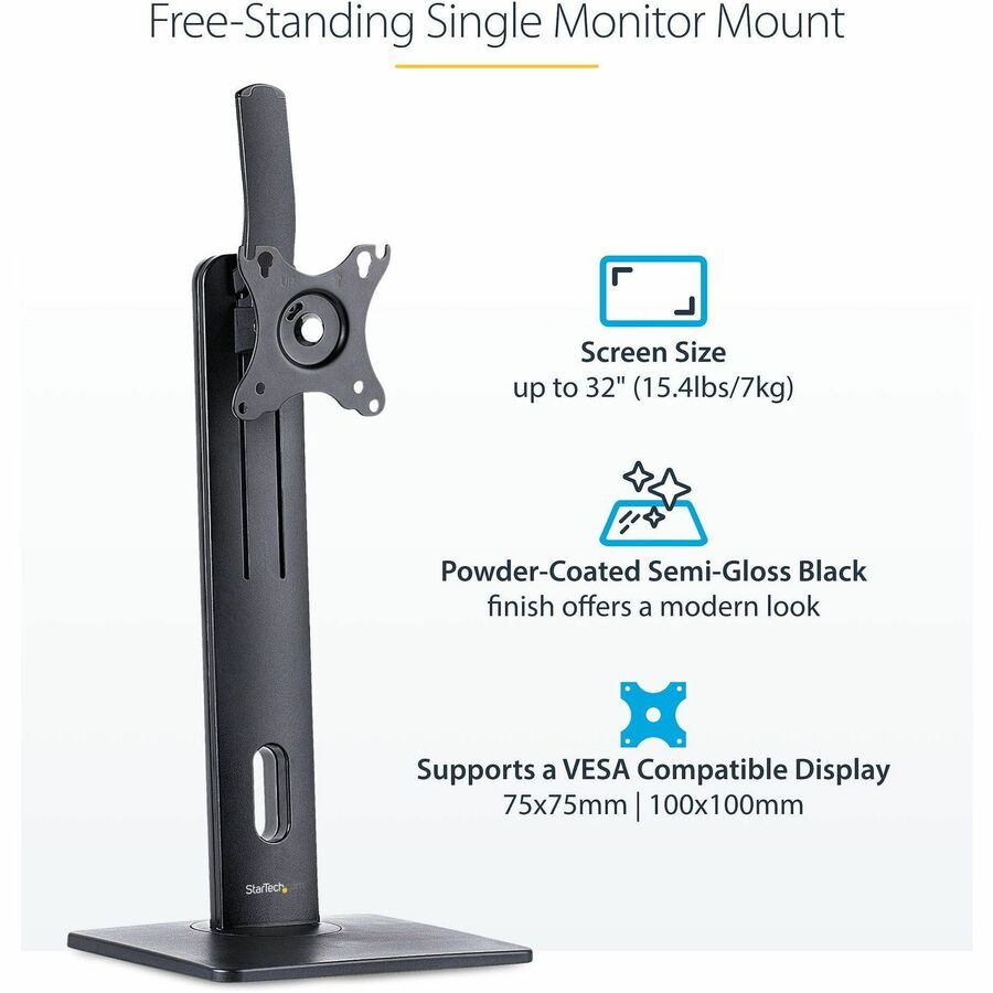 StarTech.com Free Standing Single Monitor Mount, Height Adjustable Ergonomic Monitor Desk Stand, For VESA Mount Displays up to 32" (15lb)