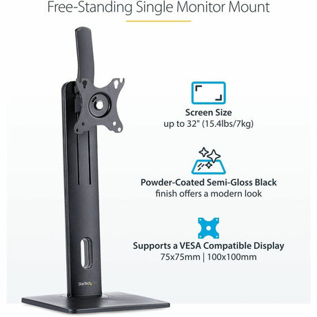 StarTech.com Free Standing Single Monitor Mount, Height Adjustable Ergonomic Monitor Desk Stand, For VESA Mount Displays up to 32" (15lb)