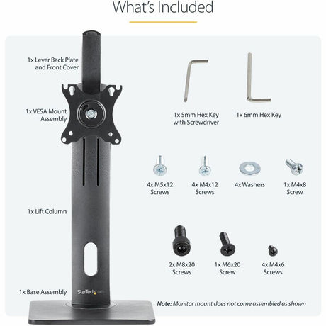 StarTech.com Free Standing Single Monitor Mount, Height Adjustable Ergonomic Monitor Desk Stand, For VESA Mount Displays up to 32" (15lb)