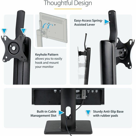 StarTech.com Free Standing Single Monitor Mount, Height Adjustable Ergonomic Monitor Desk Stand, For VESA Mount Displays up to 32" (15lb)